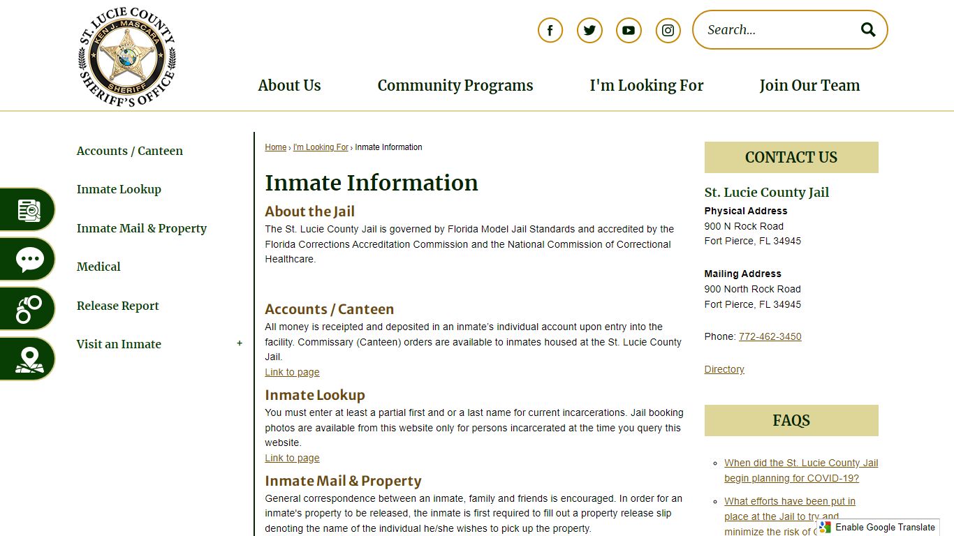 Inmate Information | St. Lucie Co Sheriff's Office, FL